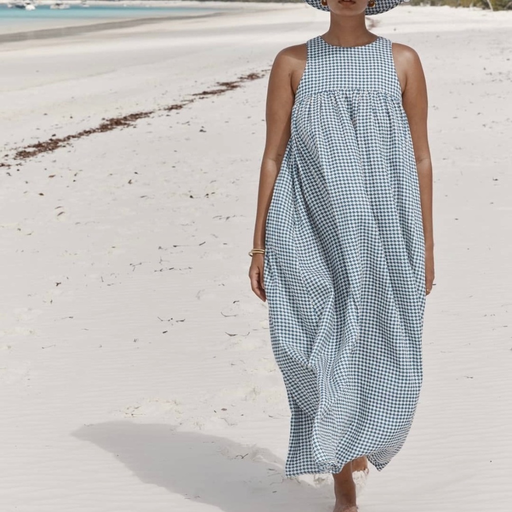 DISSH Blue and White Gingham Maxi Dress